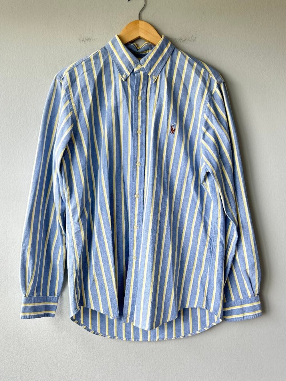 Ralph Lauren Men’s Classic Fit Oxford Stripe Button Down Shirt Blue Yellow Size